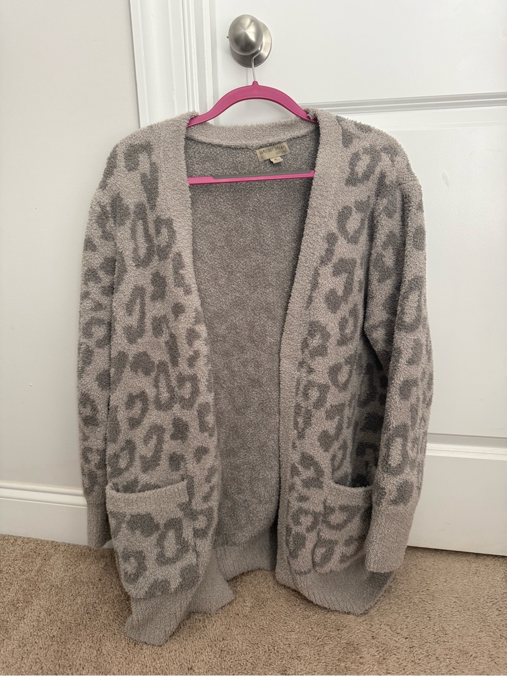 Barefoot Dreams Open-Front Leopard Print Cardigan - Light Gray